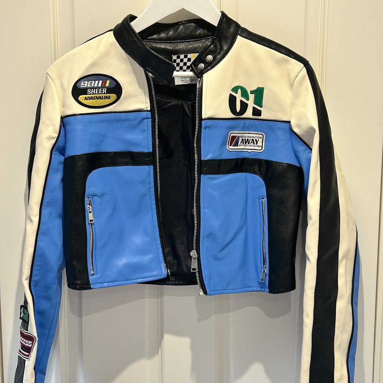 Leather racing jacket White, blue mainly Never worn - Depop