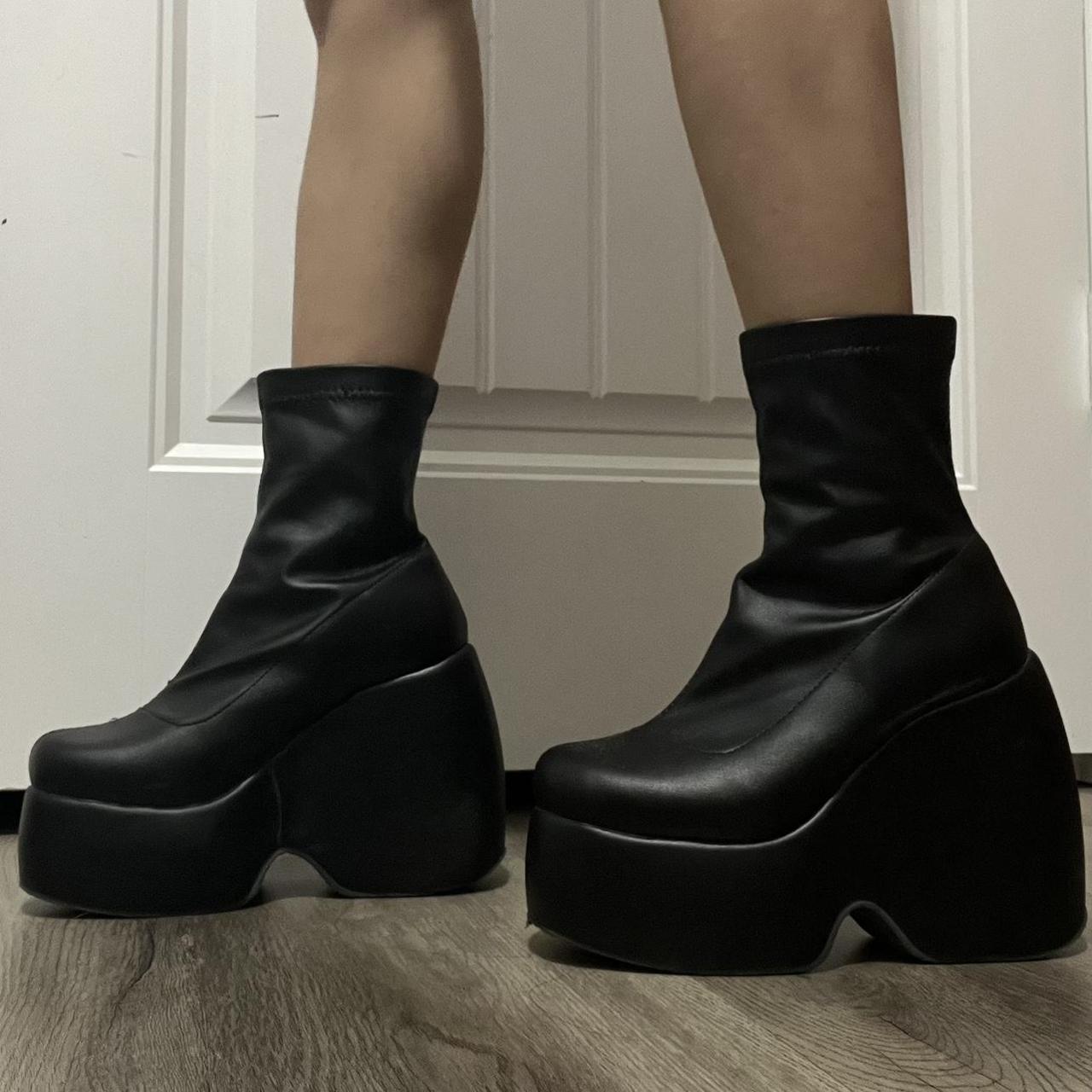 VOMIRA black pleather platform boots Heel ~3... - Depop