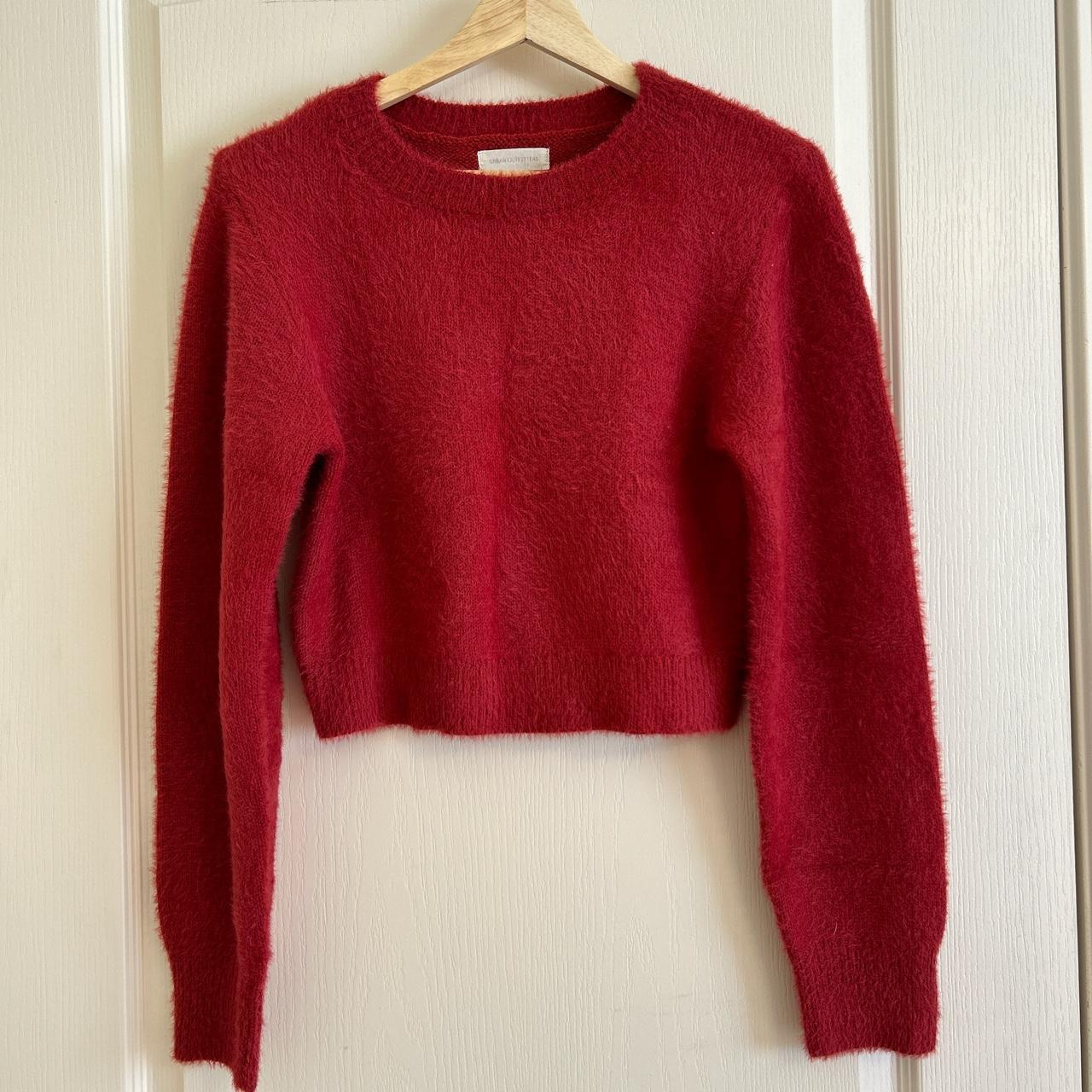 Urban outfitters red mohair cropped sweater. Size... Depop