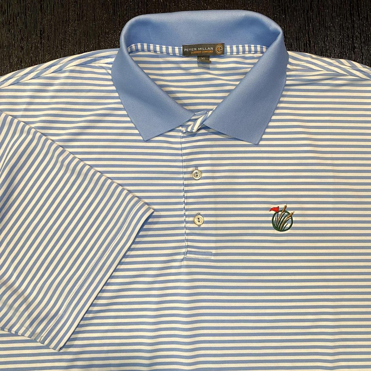 Peter Millar Men's Blue and White Polo-shirts | Depop