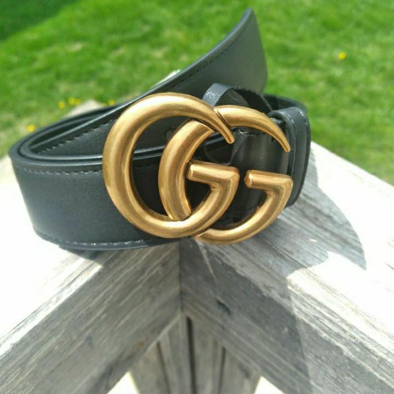 Gucci Men's Black and Gold Belt | Depop