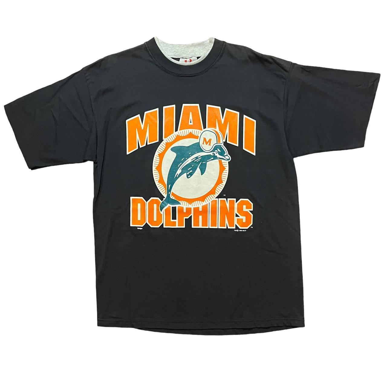 Vintage 1995 Miami Dolphins T Shit Blue XXL Single - Depop