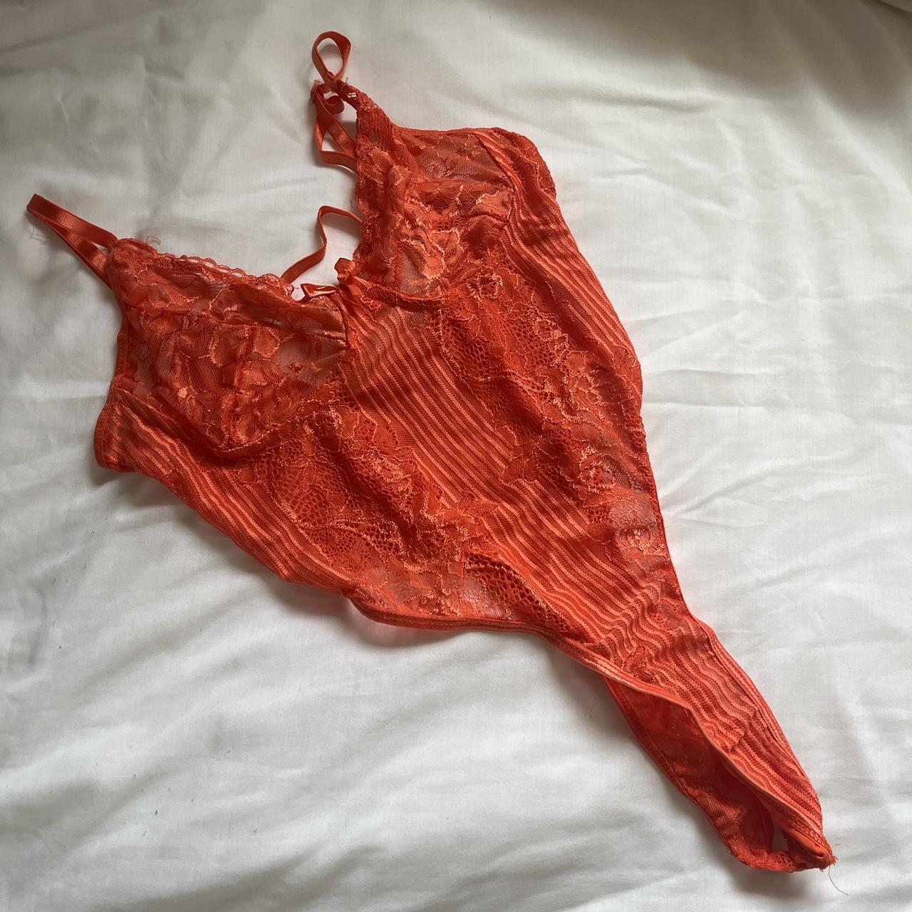Orange Lace Bodysuit Worn once Slight fraying at... - Depop