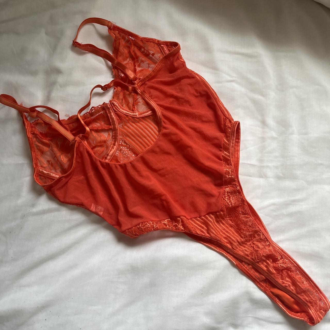 Orange Lace Bodysuit Worn once Slight fraying at... - Depop