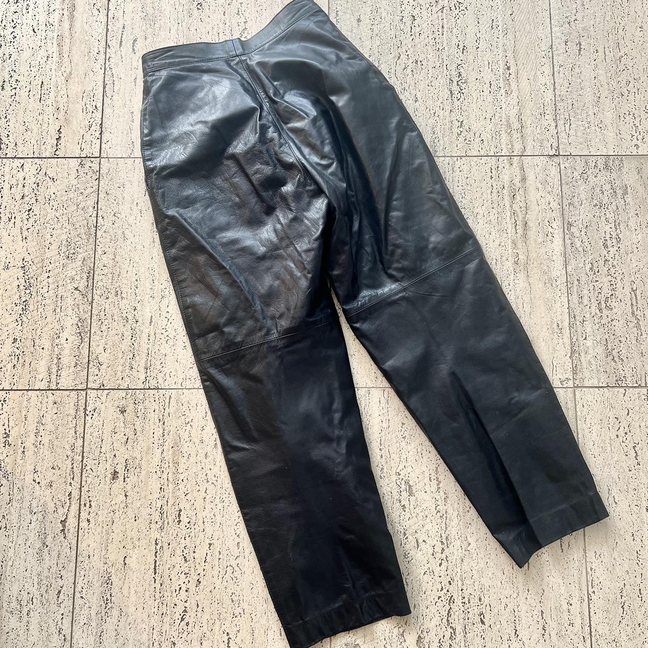 Black Leather Pants Vintage high waistline leather... - Depop