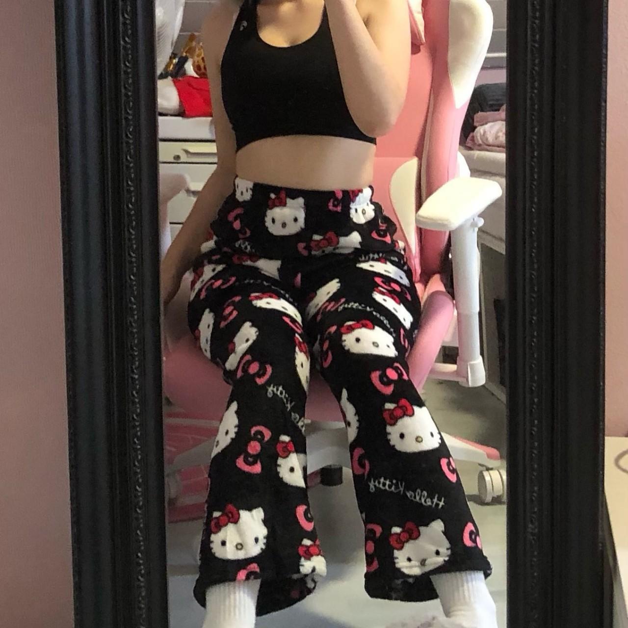 Sanrio Hello Kitty Pajamas Pants Black Pink Anime Flannel Women