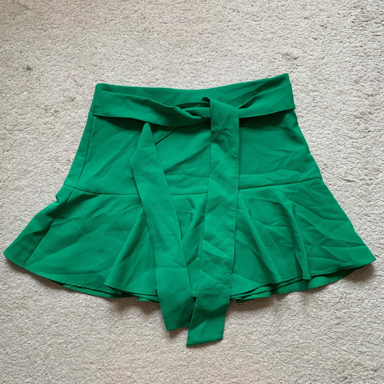 ZARA green flowy mini skirt with belt miniskirt. Depop