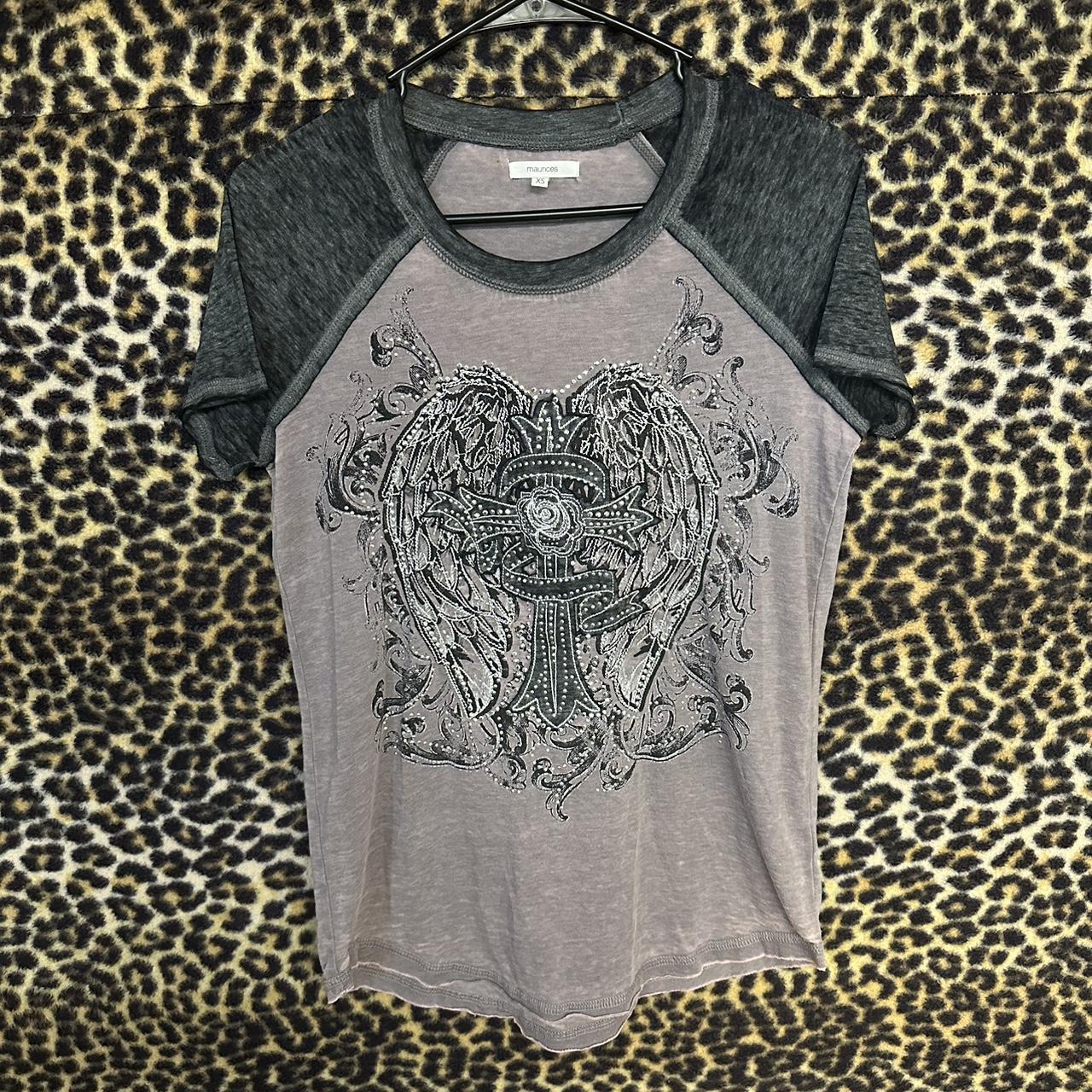 faded rose, cross, and angel wing designed t... - Depop