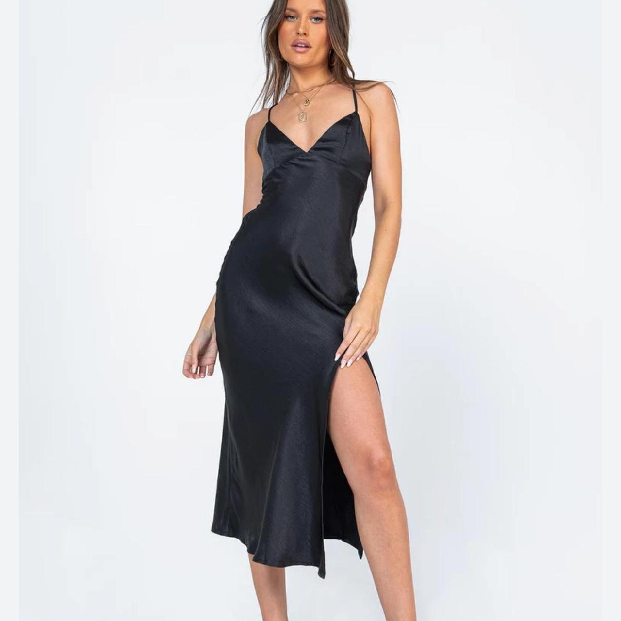 Princess Polly Women's Dress - Black - 0 – Princess Polly black silk "Gigi maxi" long …