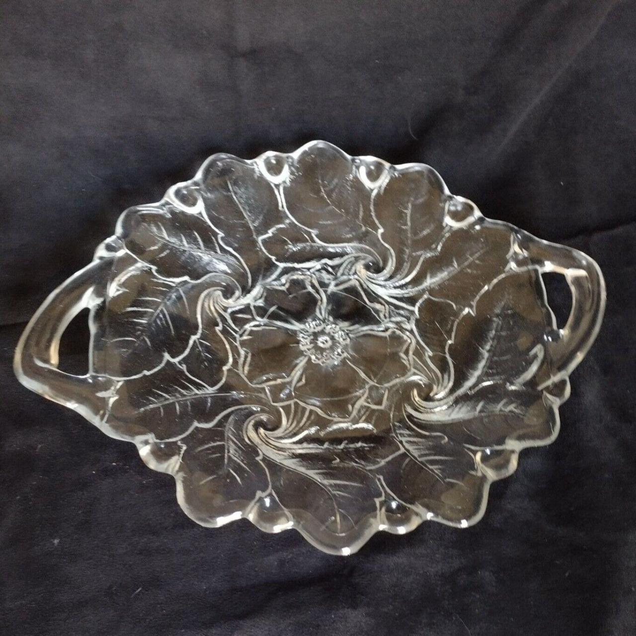 Crystal Glass Serving Tray with handles.Measures 12"... Depop