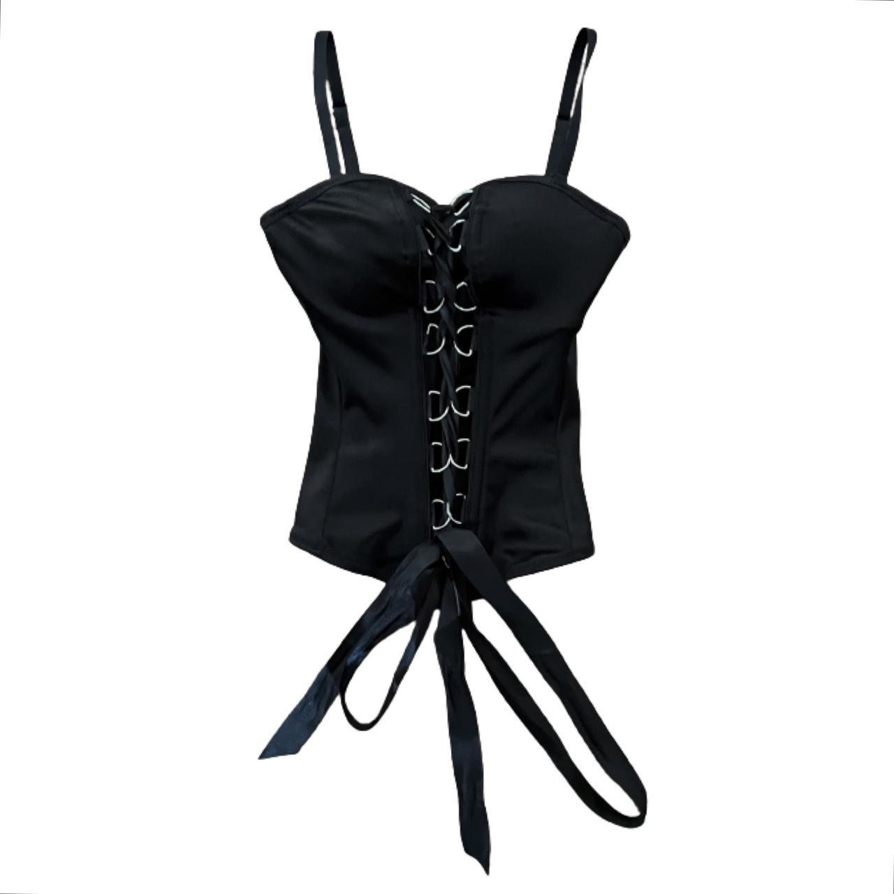 Black Satin Lace-Up Corset for Adults with Removable Straps