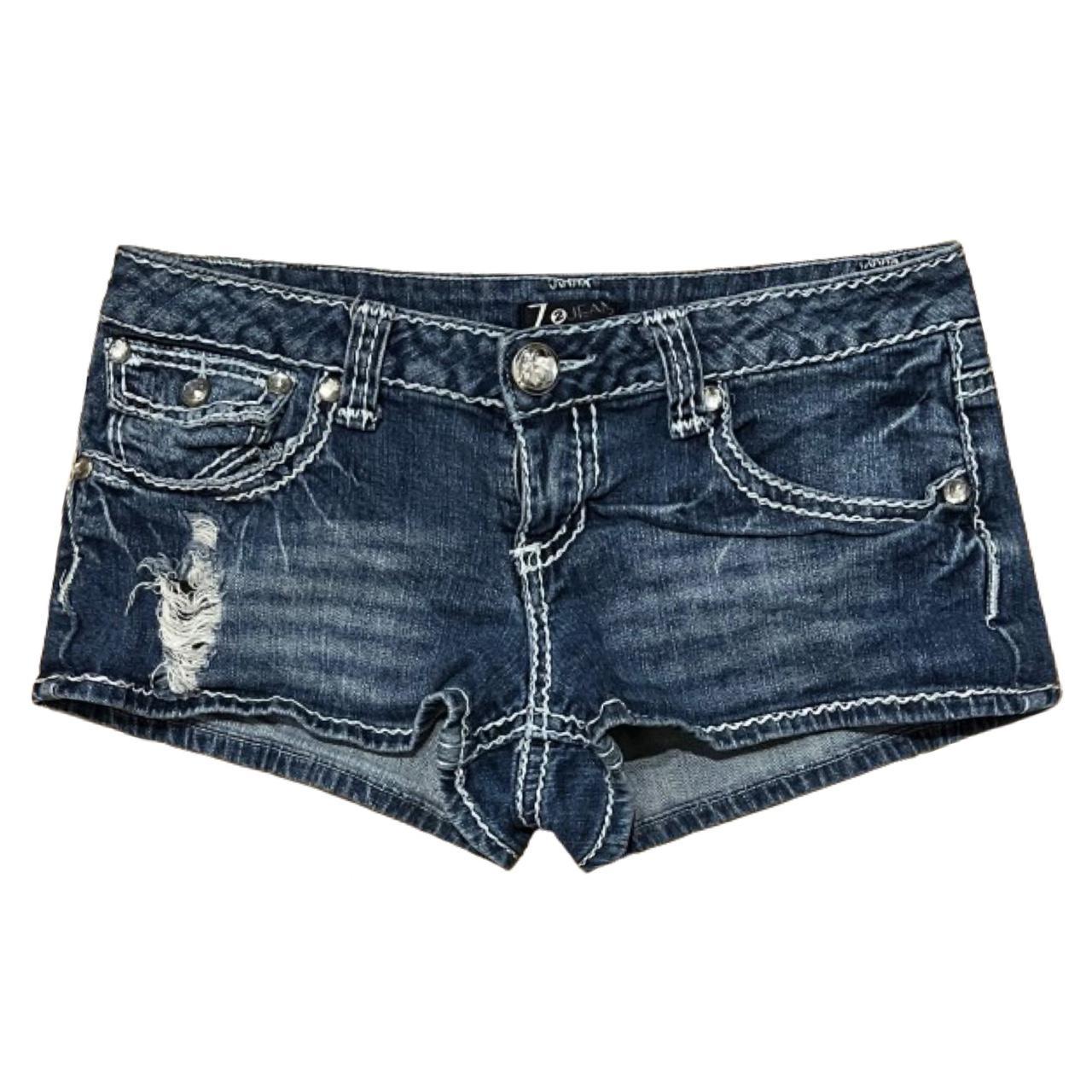 ☆ Y2K Rhinestone Distressed Denim Shorts 💎 by Z | Depop