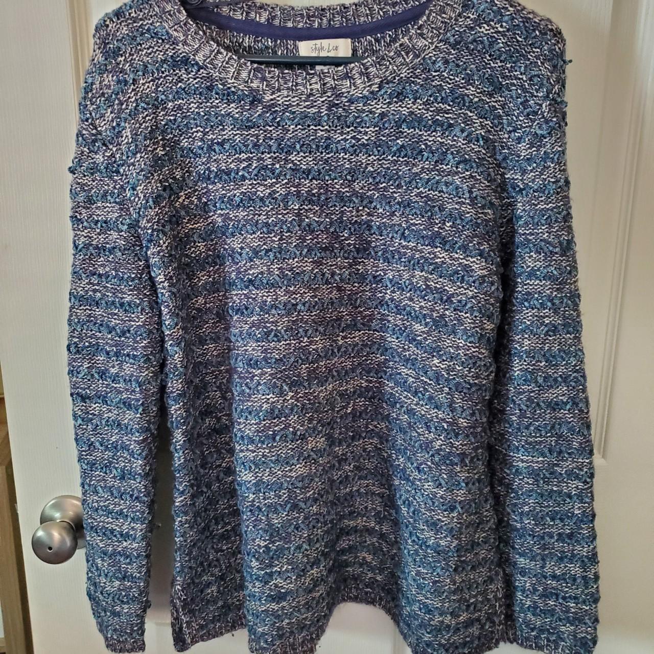 *cozy blue thrifted sweater *Size M #cozy #striped... - Depop