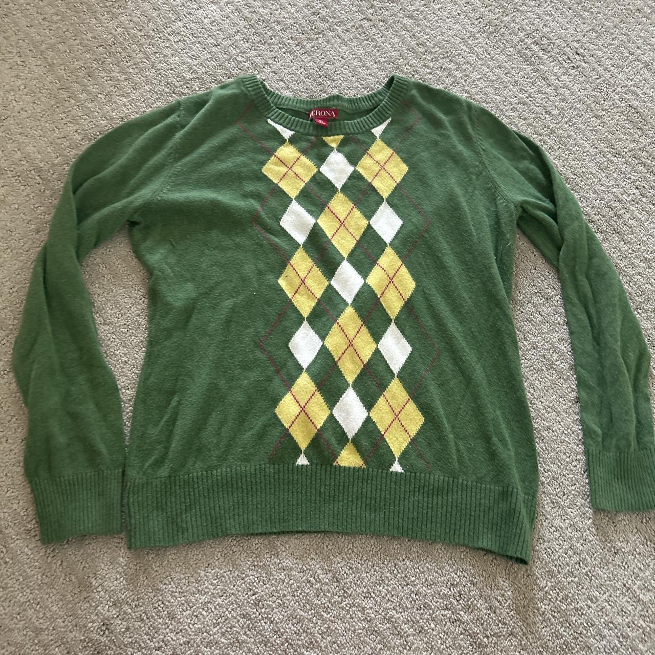 argyle green sweater soft size xl #preppy #argyle... - Depop