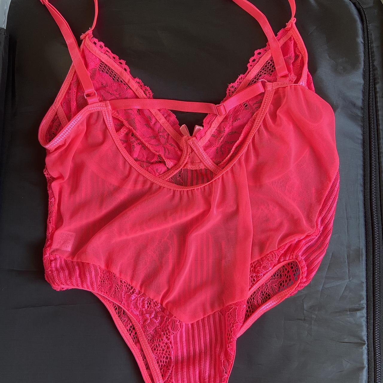 Neon pink lace bodysuit Never worn Stretchy - Depop