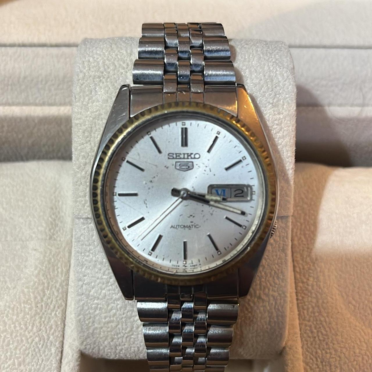 VINTAGE SEIKO 5 SNXJ89 Day-Date Automatic Silver... - Depop