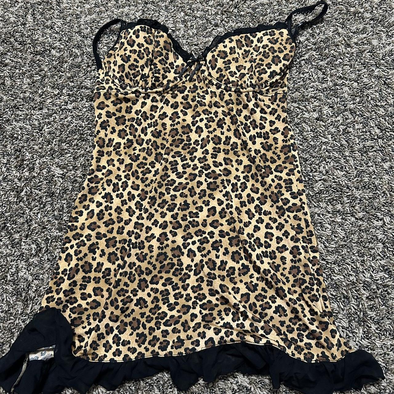 cheetah silky lingerie pretty good condition size... - Depop