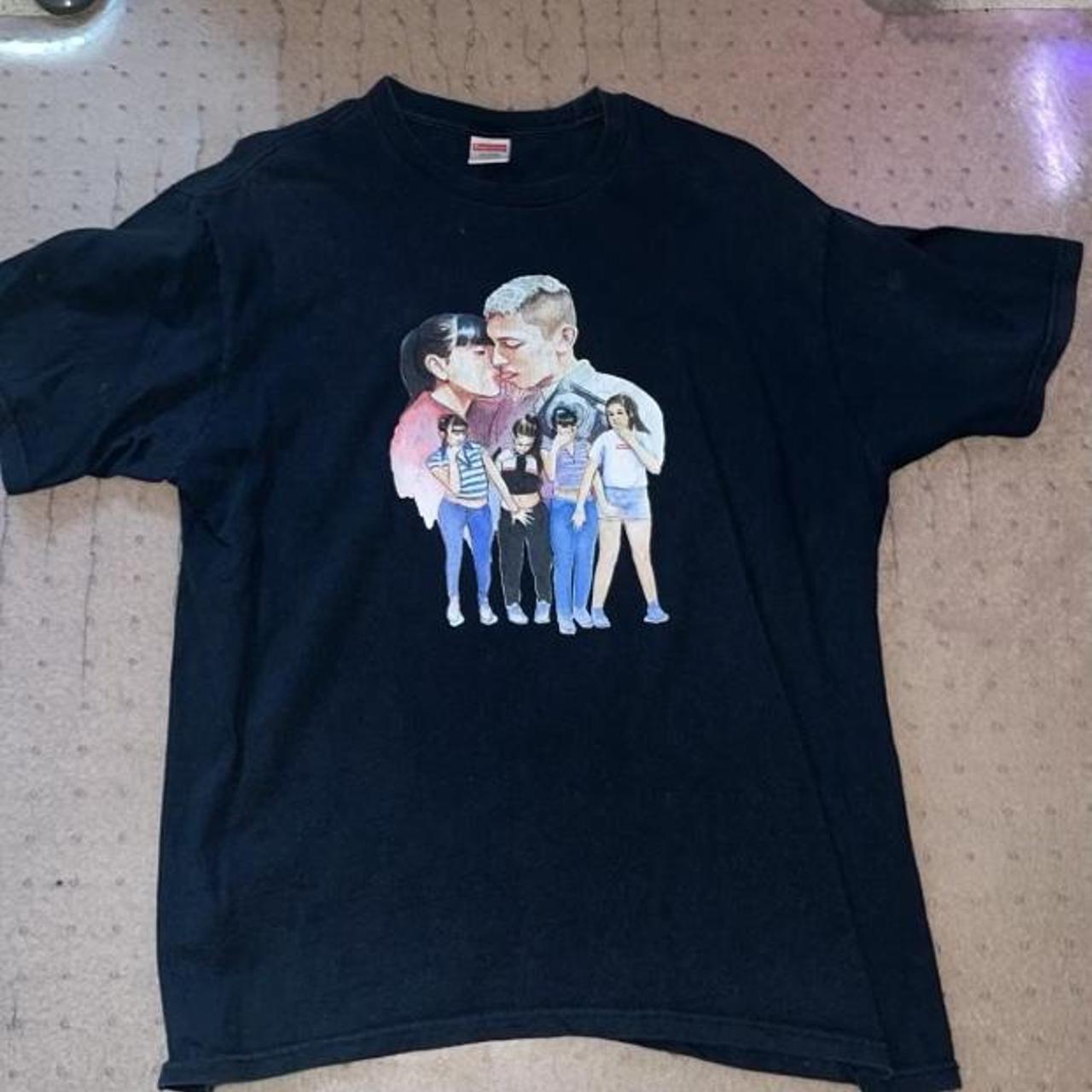 Supreme kiss tee navy size large worn about 8-9 times - Depop