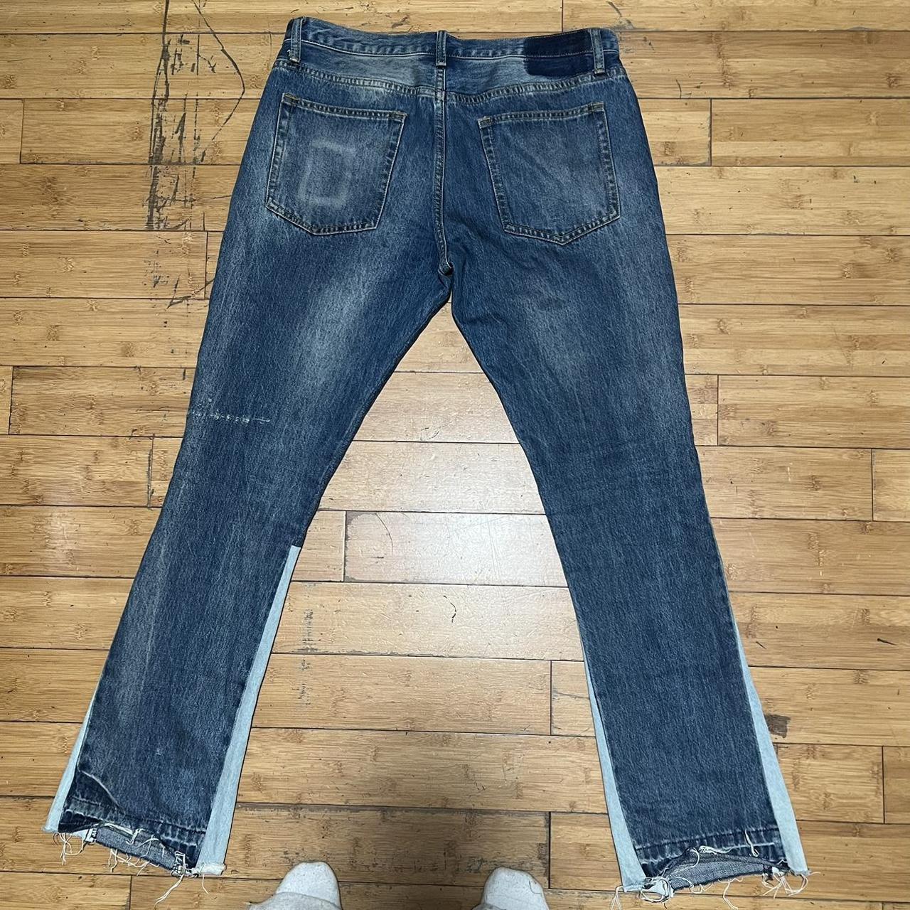 MNML BLUE FLARED JEANS! SIZE 34! BRAND NEW! WORE... - Depop