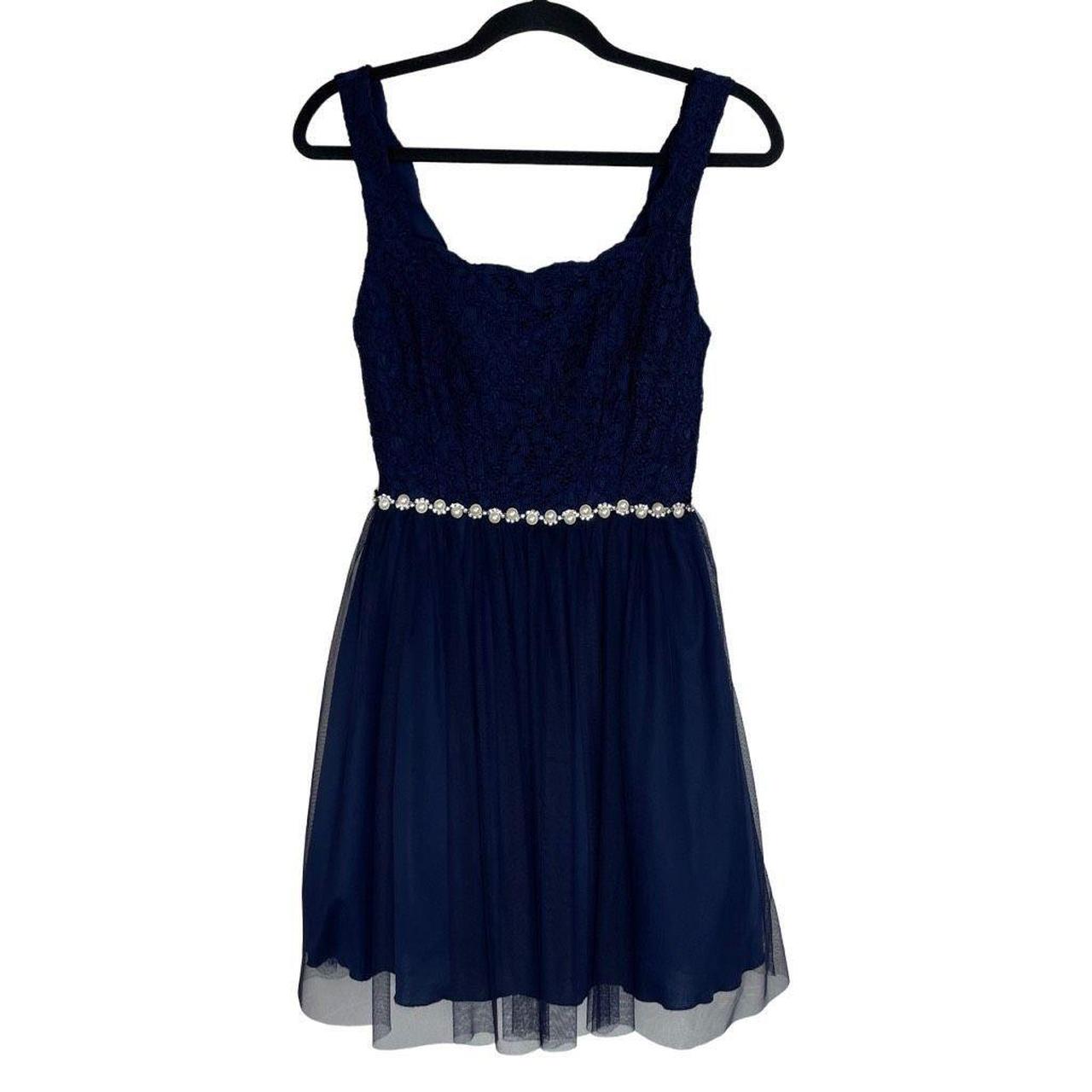 Jodi Kristopher Navy Blue Laced Scalloped Neck