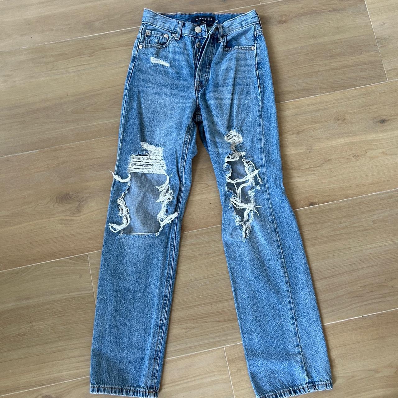 Aeropostale Women's High waisted Distressed Jeans Blue