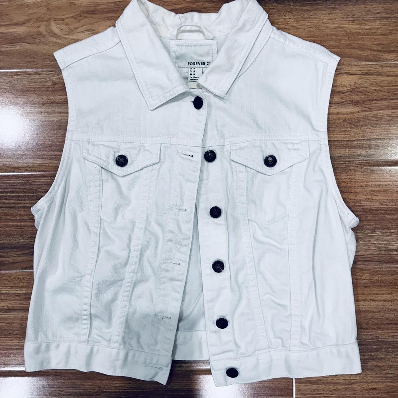 Forever 21 White Denim Vest - Depop