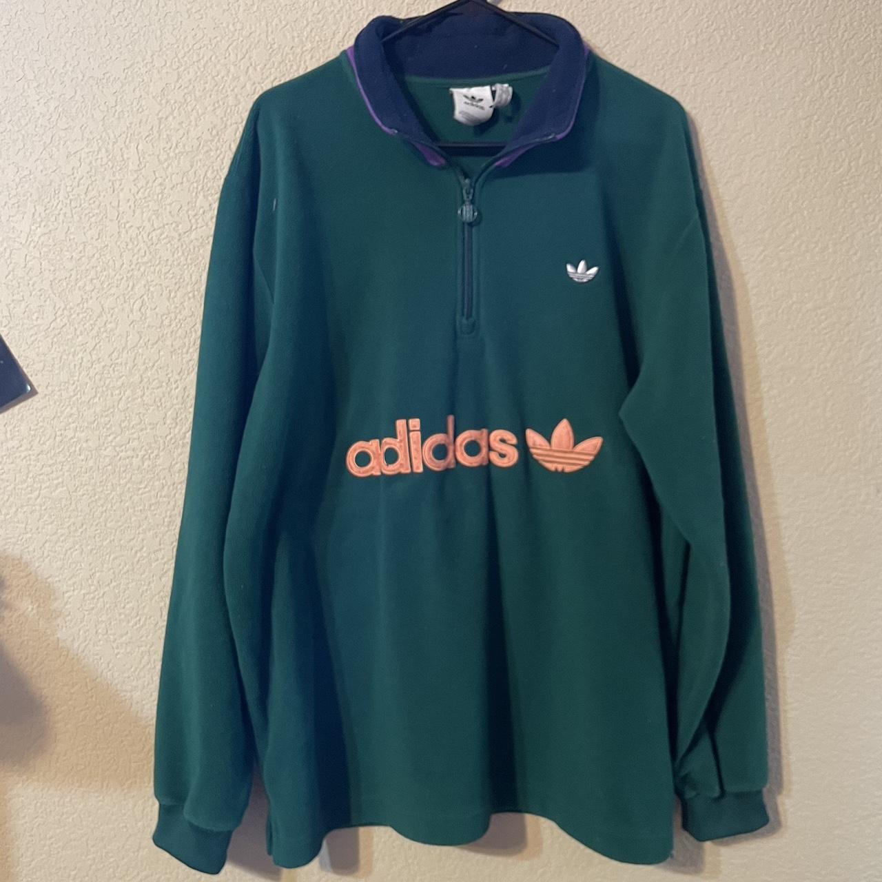 Vintage y2k adidas fleece pullover sweatshirt. Size... - Depop