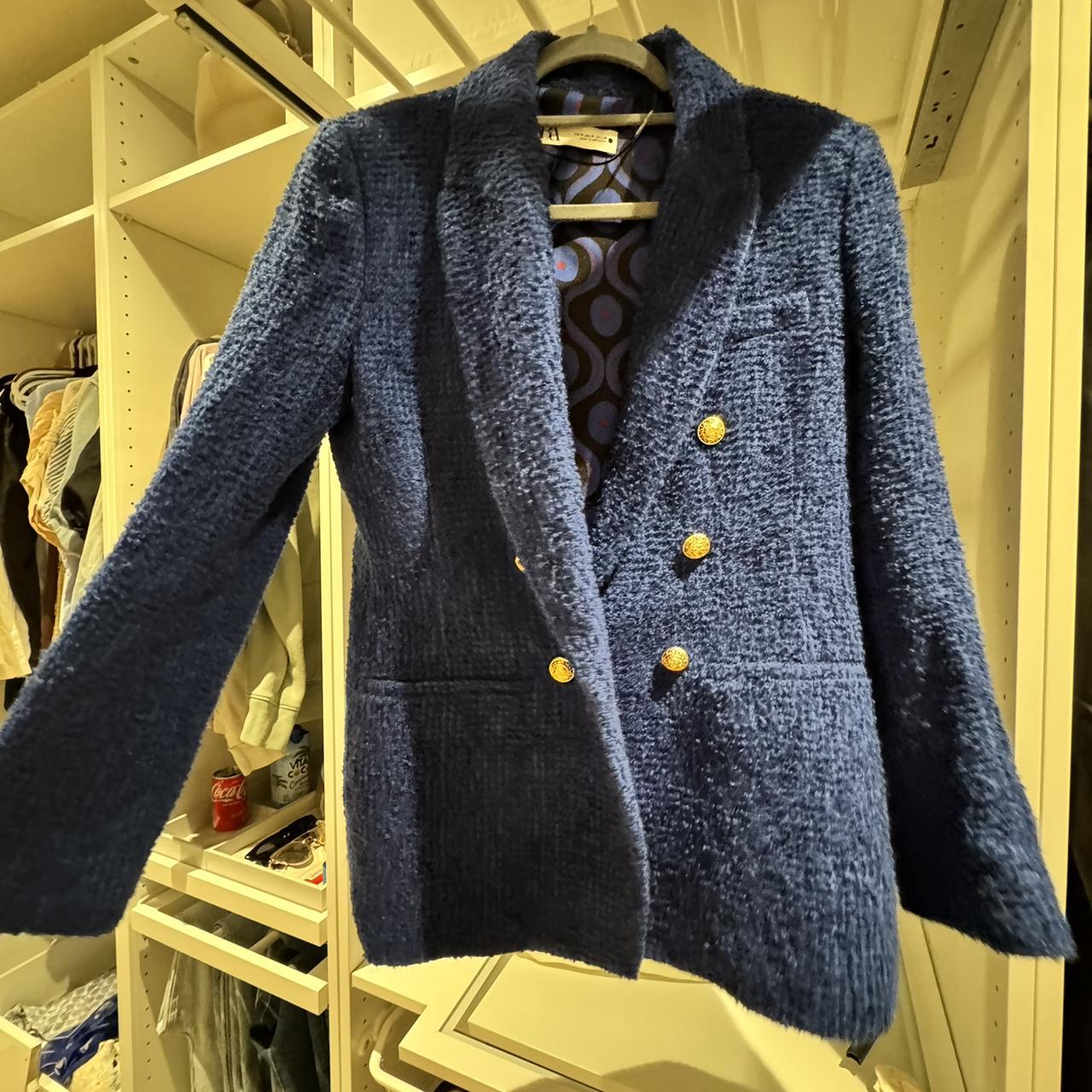 Zara royal blue tweed blazer Worn once Size m - Depop