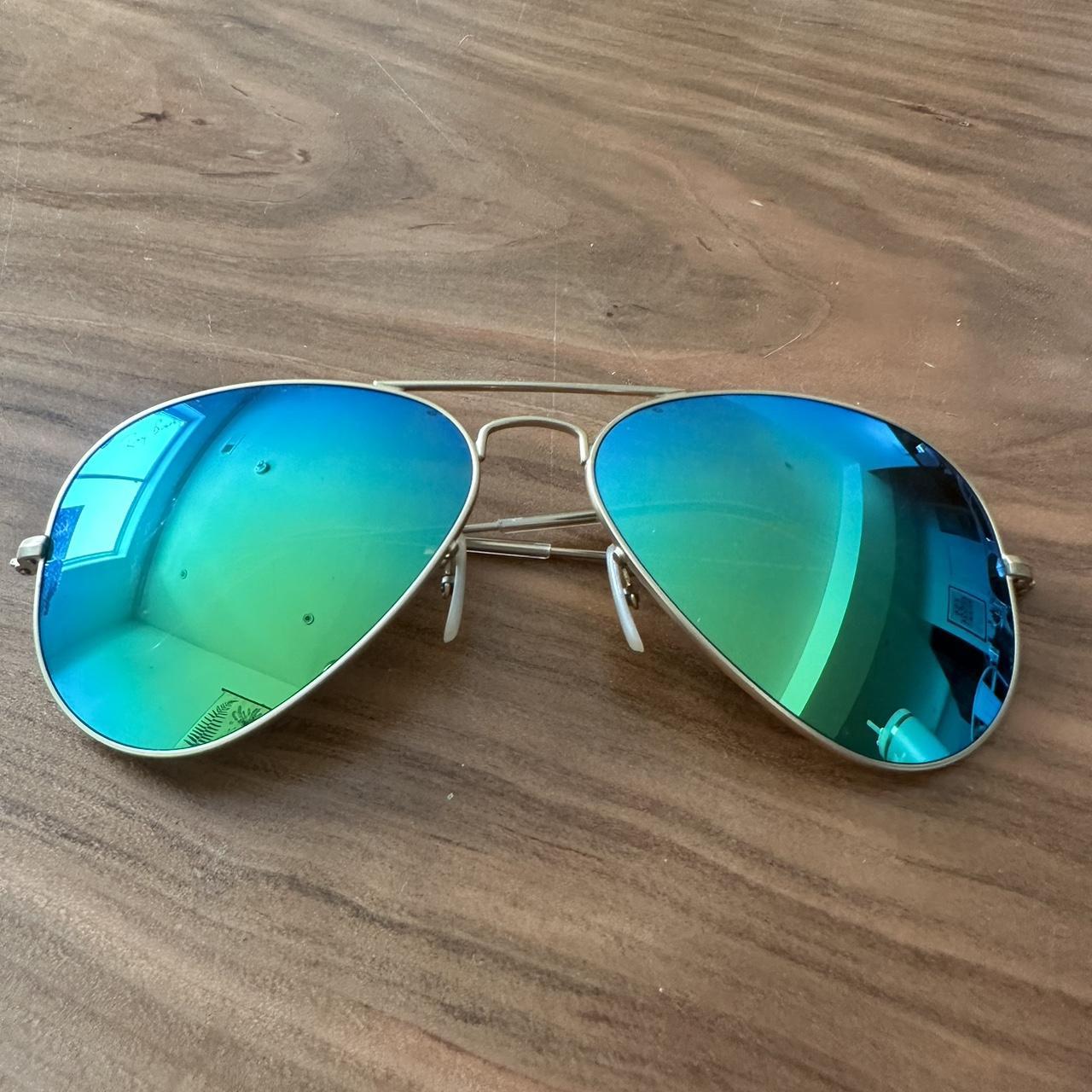 Ray Ban aviator sunglasses Blue reflective lenses, - Depop