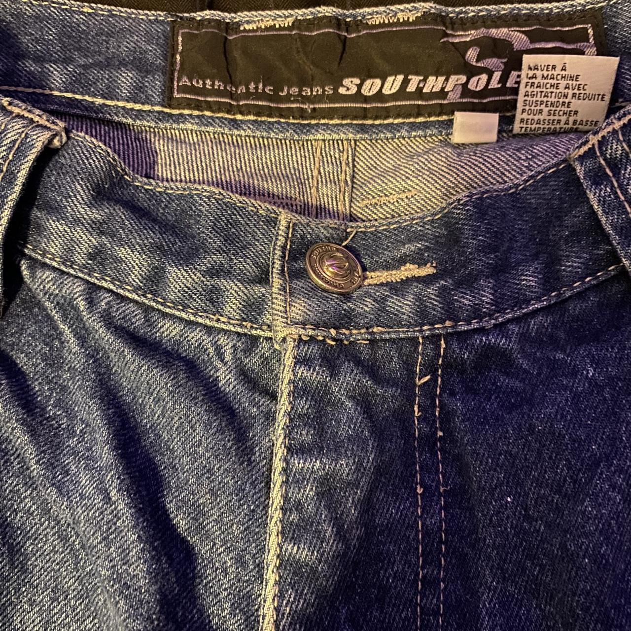 size 30 crazy blue embroidered southpole jeans... - Depop