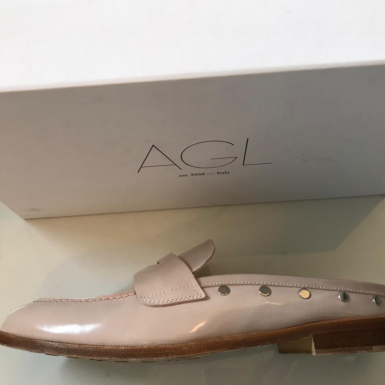 AGL Leather Stud Trim Slip On Penny Loafer Mule US