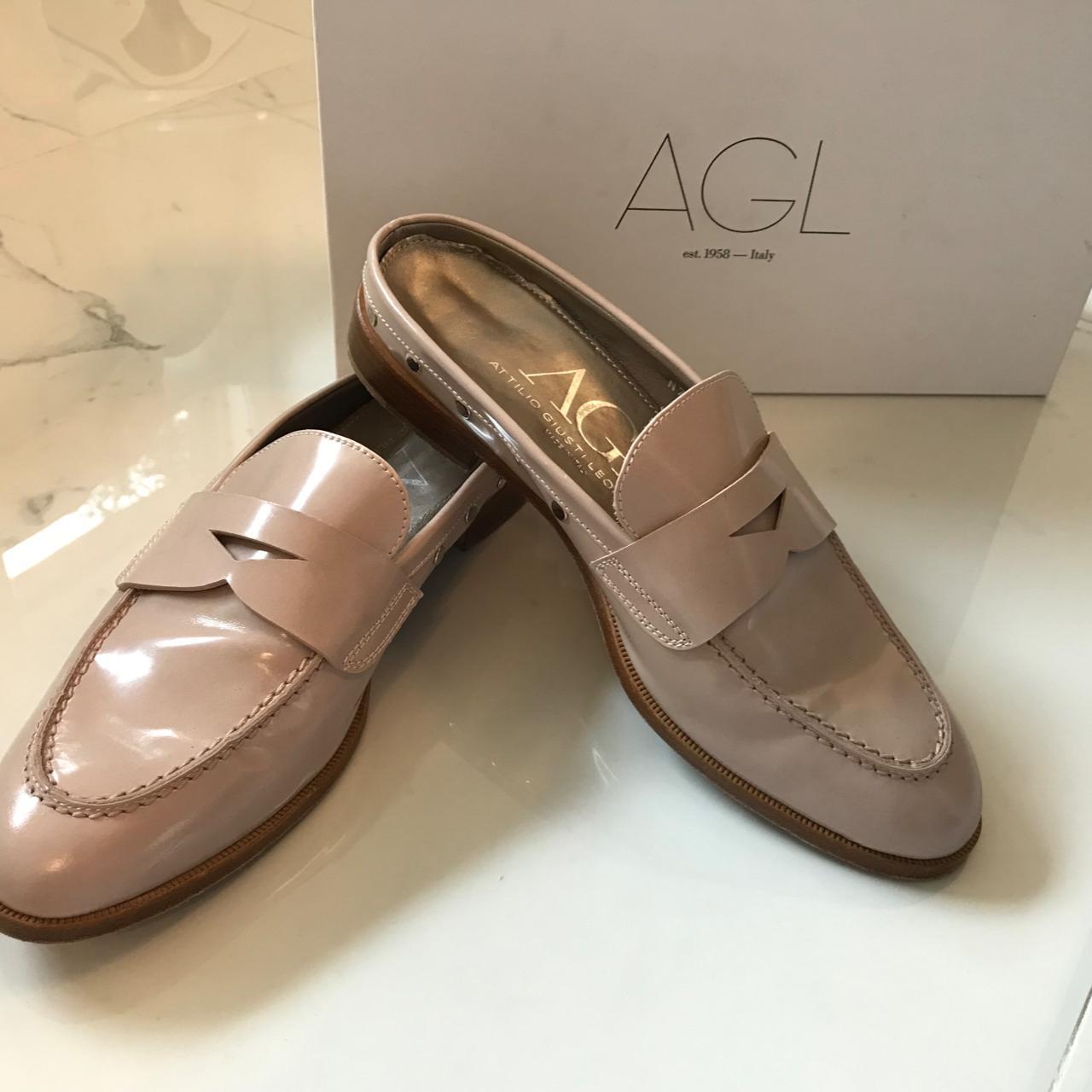 AGL Leather Stud Trim Slip On Penny Loafer Mule US