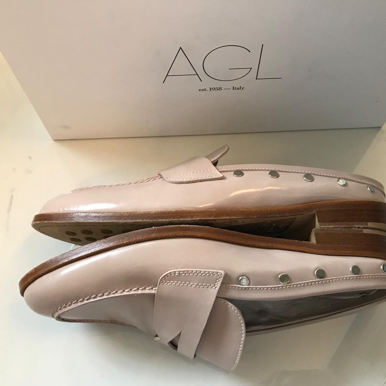 AGL Leather Stud Trim Slip On Penny Loafer Mule US