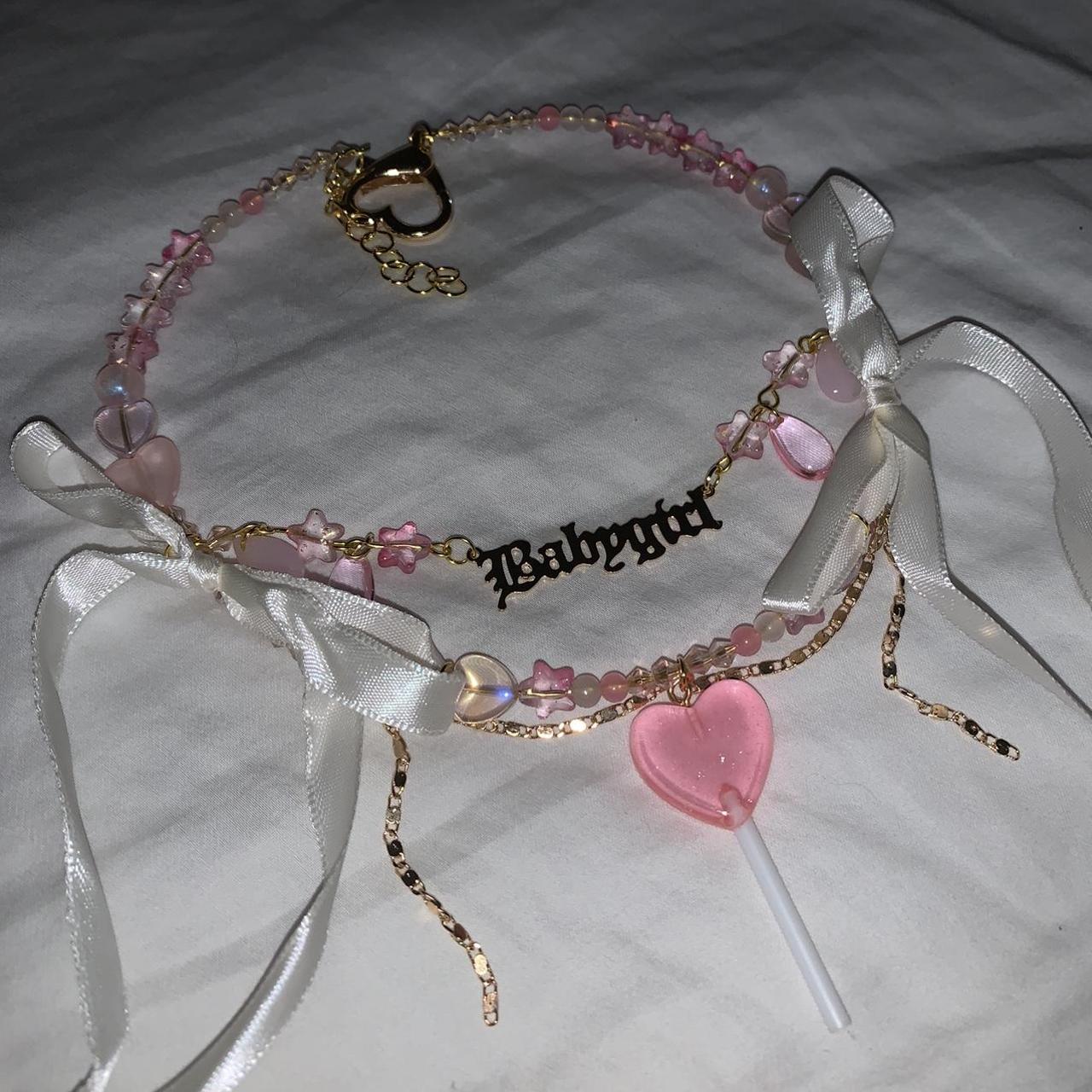 coquette babygirl lollipop necklace made with rose... - Depop