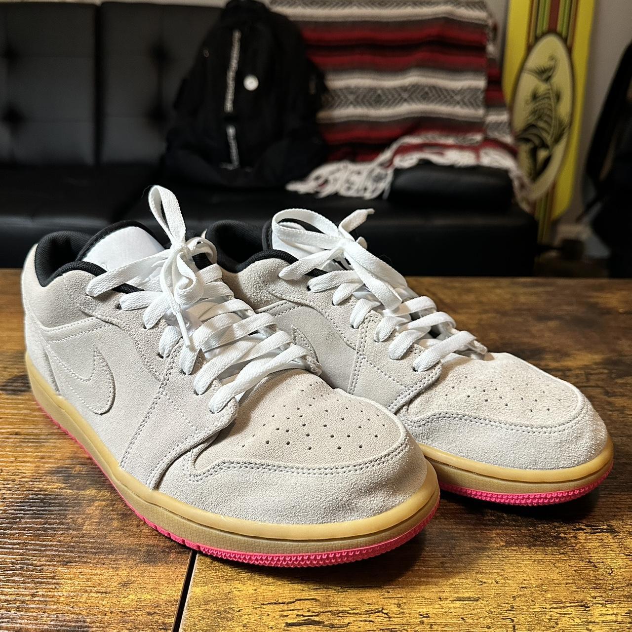 Jordan 1 Low White Gum Hyper Pink Beige suede. Depop