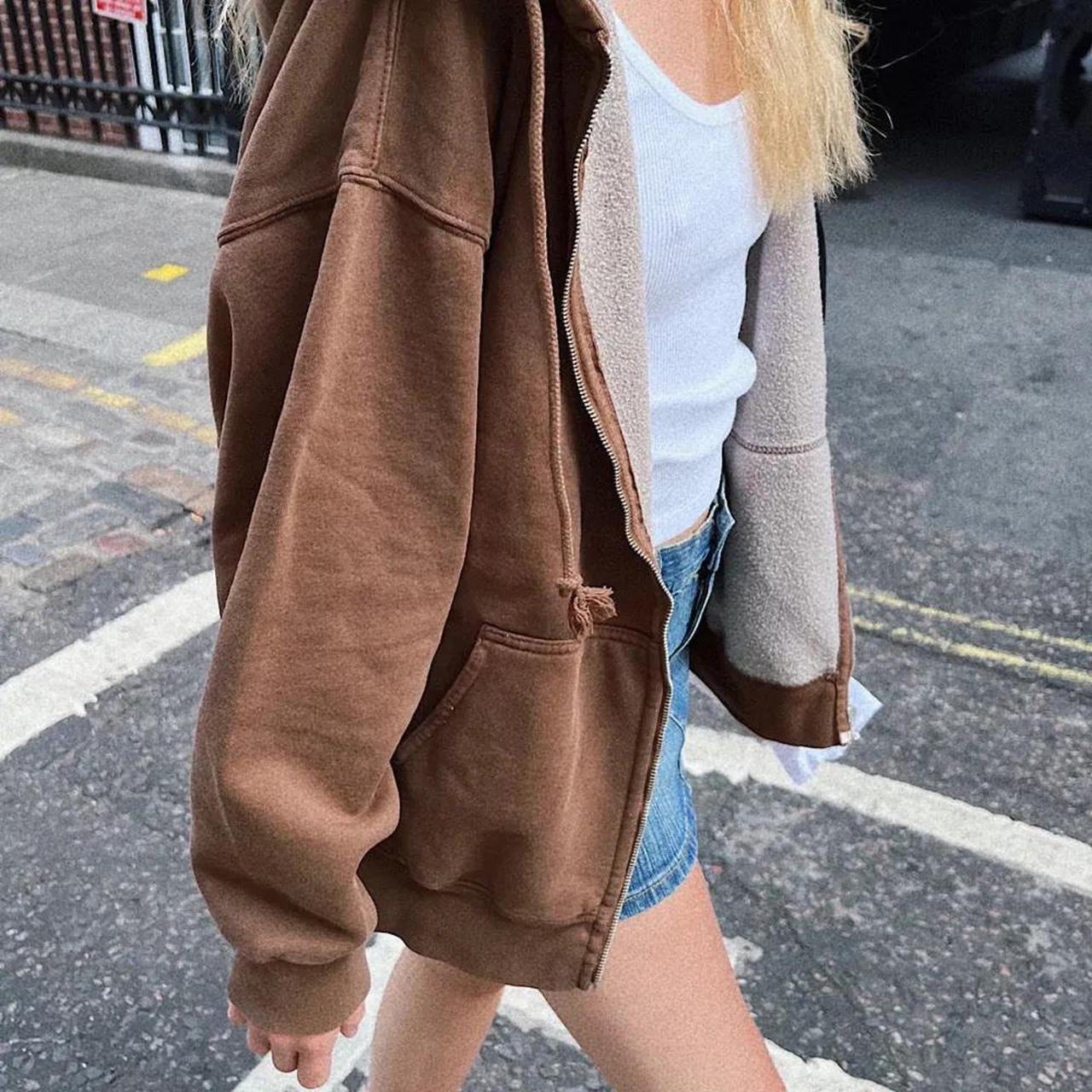 Brandy Christy Hoodie Tan Pink Brandy Melville Oversized Zip Up