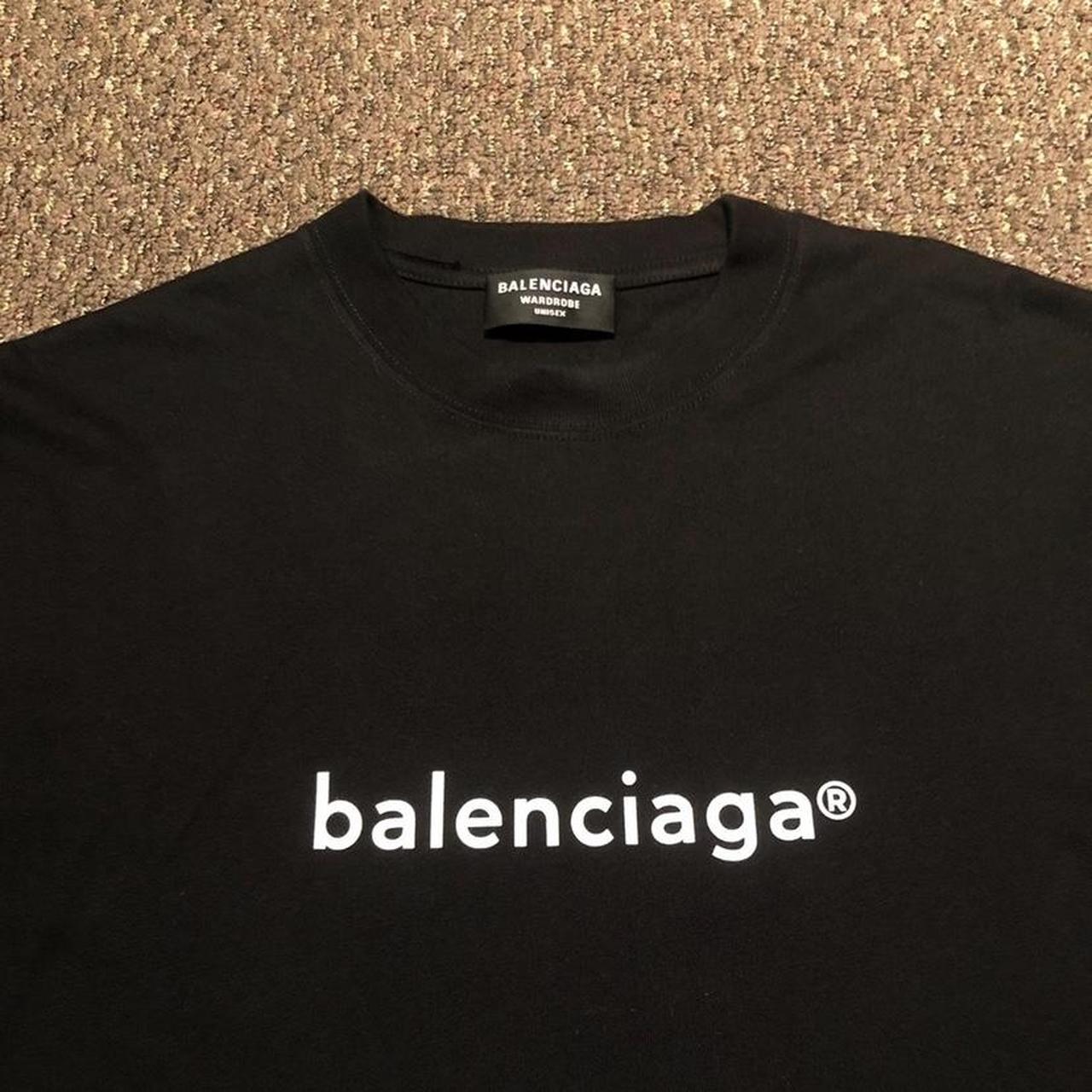 Balenciaga Men's Black and White T-shirt | Depop