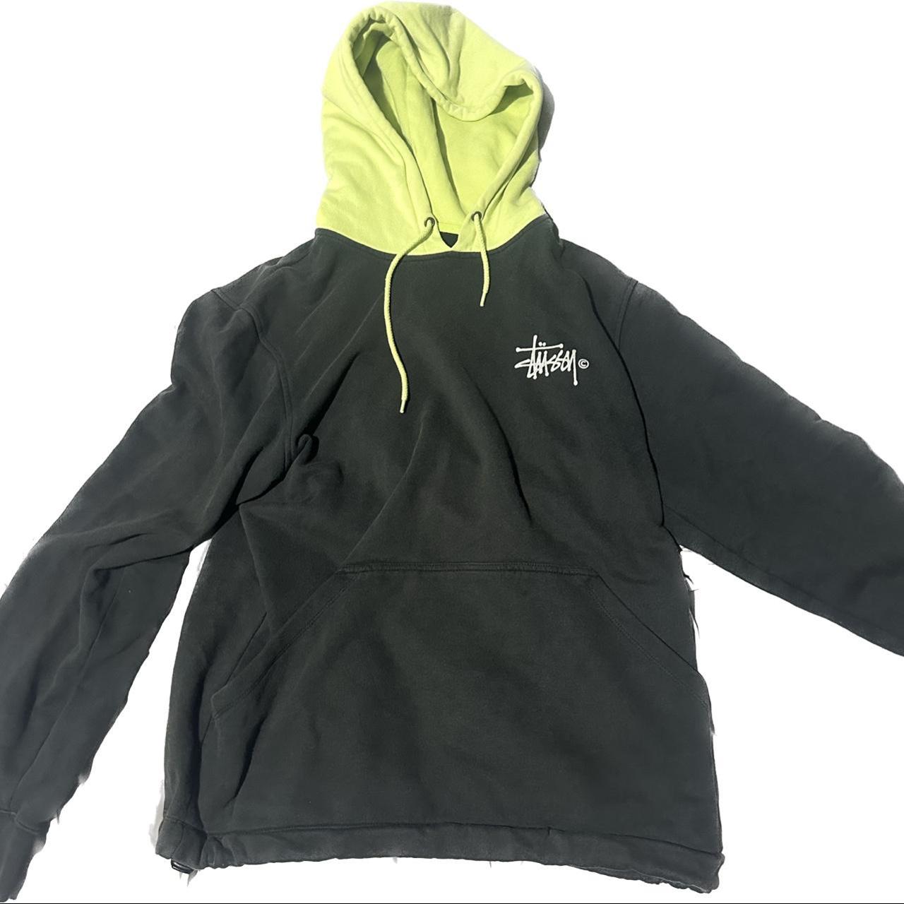 Lime green and black stussy hoodie Drawstring