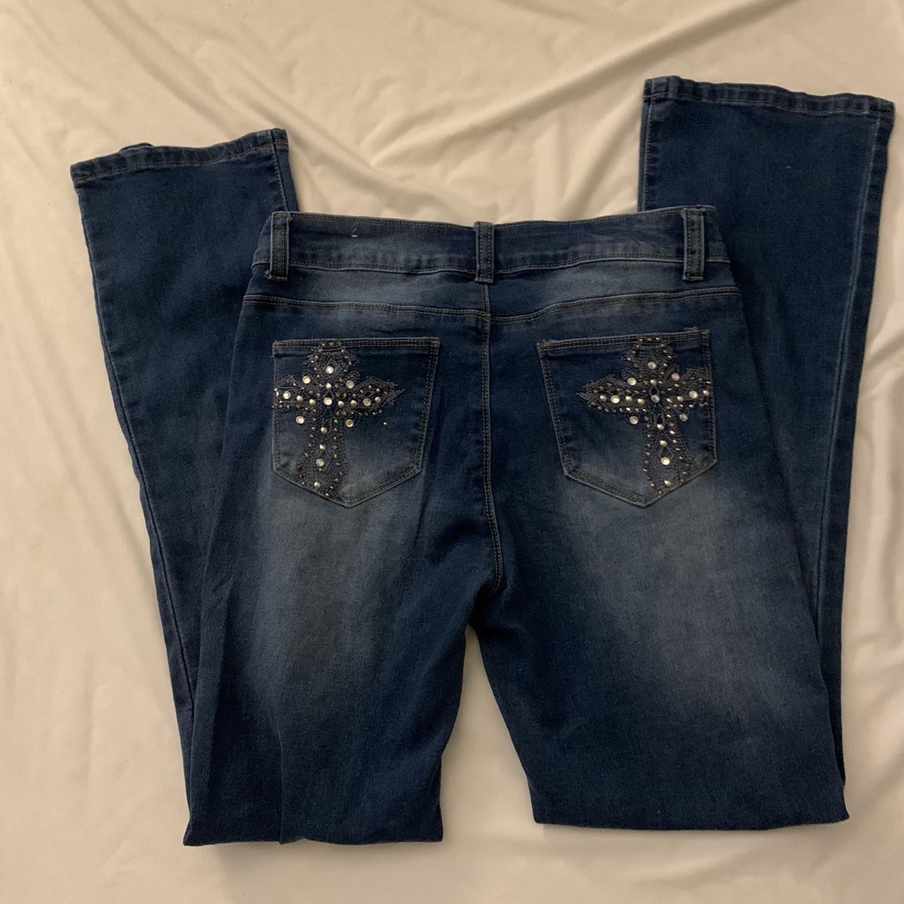 Affliction Women's Navy Jeans | Depop