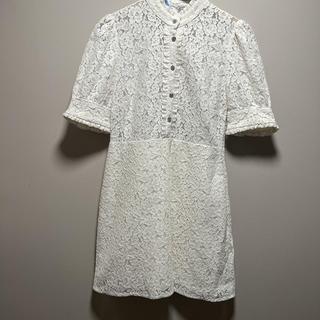 Zara oyster white lace dress with jewel buttons