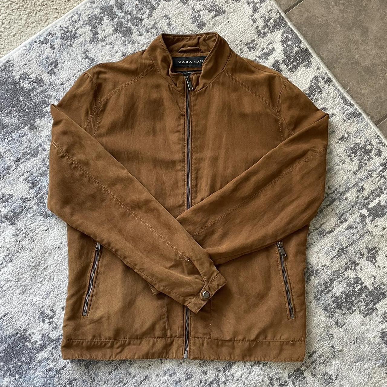 ZARA” suede caramel Jacket •Size: Large fits like... - Depop