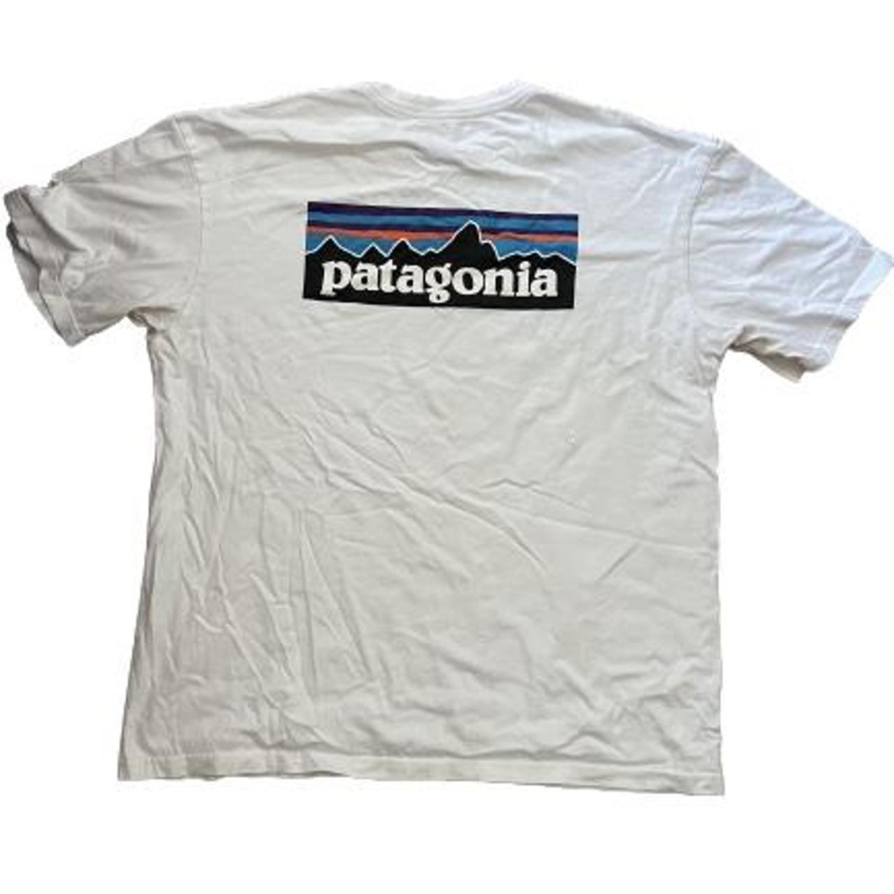 White Patagonia Logo Tee Size XL - Depop