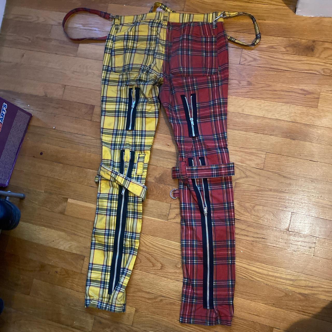 Red And Yellow Plaid Cargo Pants With Zippers Depop