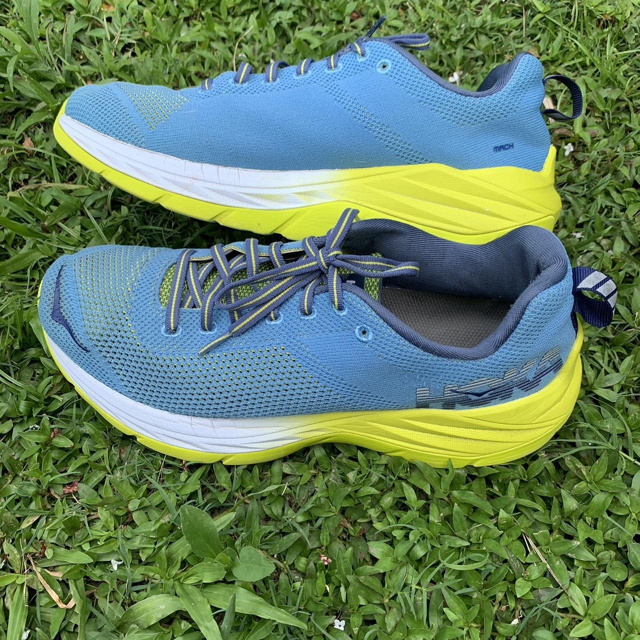 Hoka One One Men's Blue and Yellow Trainers | Depop