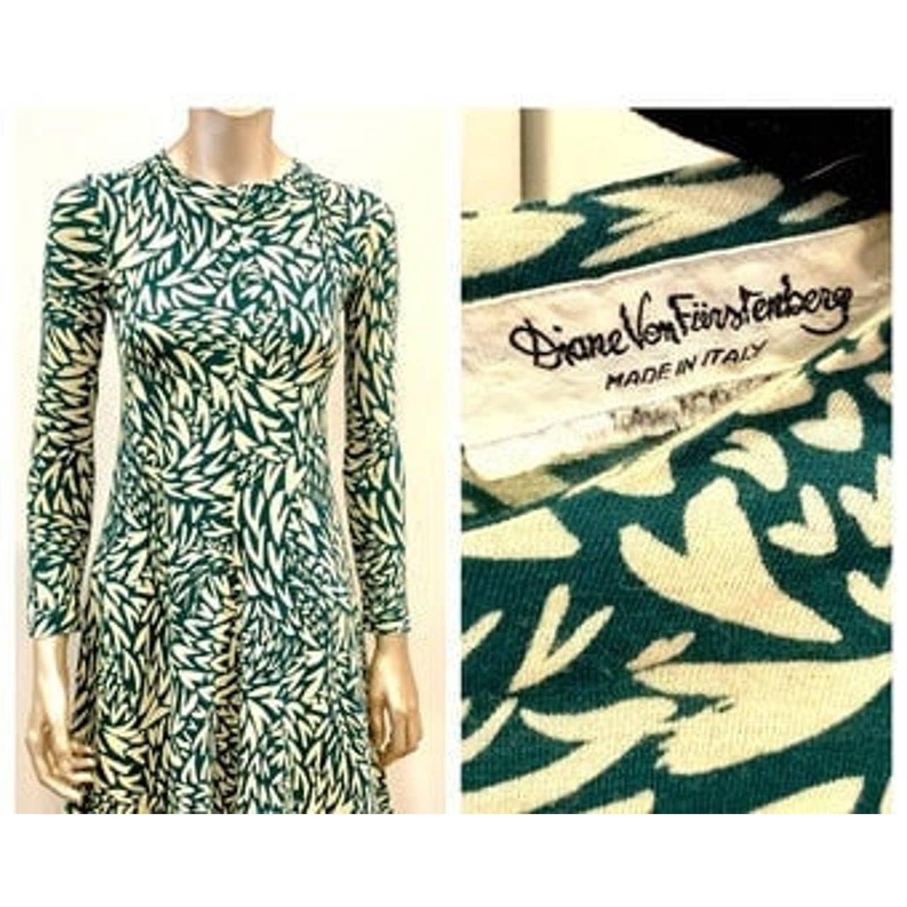 Diane Von Furstenberg Womens Green And Cream Dress Depop