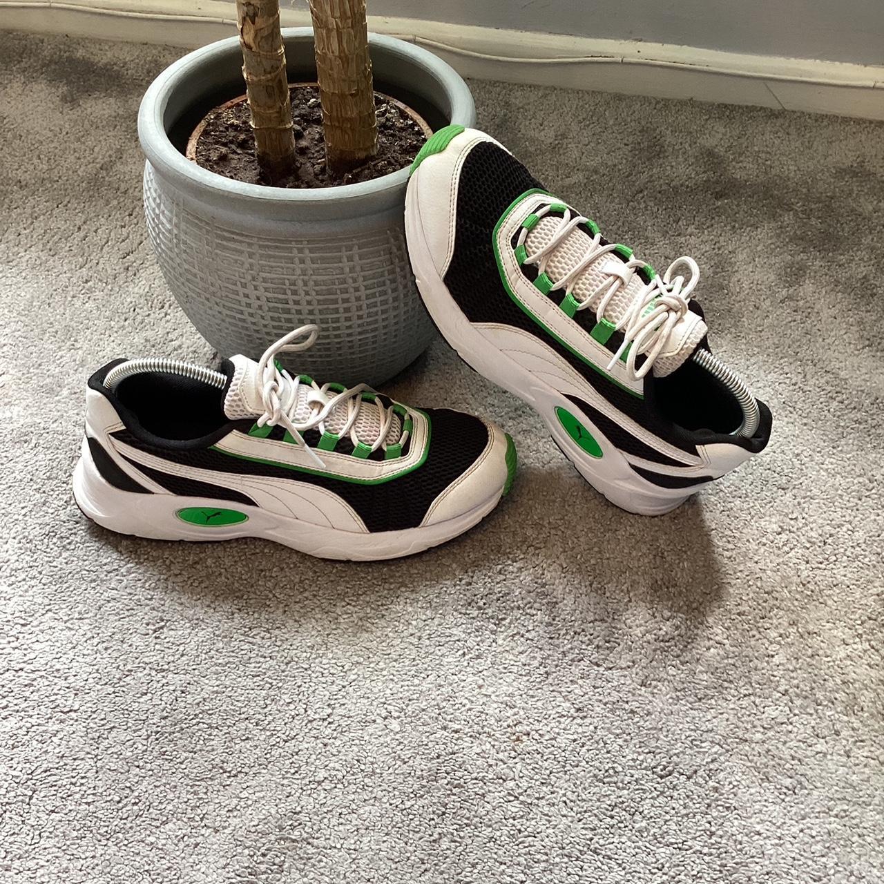 PUMA Nucleus Mens Running Trainers Black/White/Green... - Depop