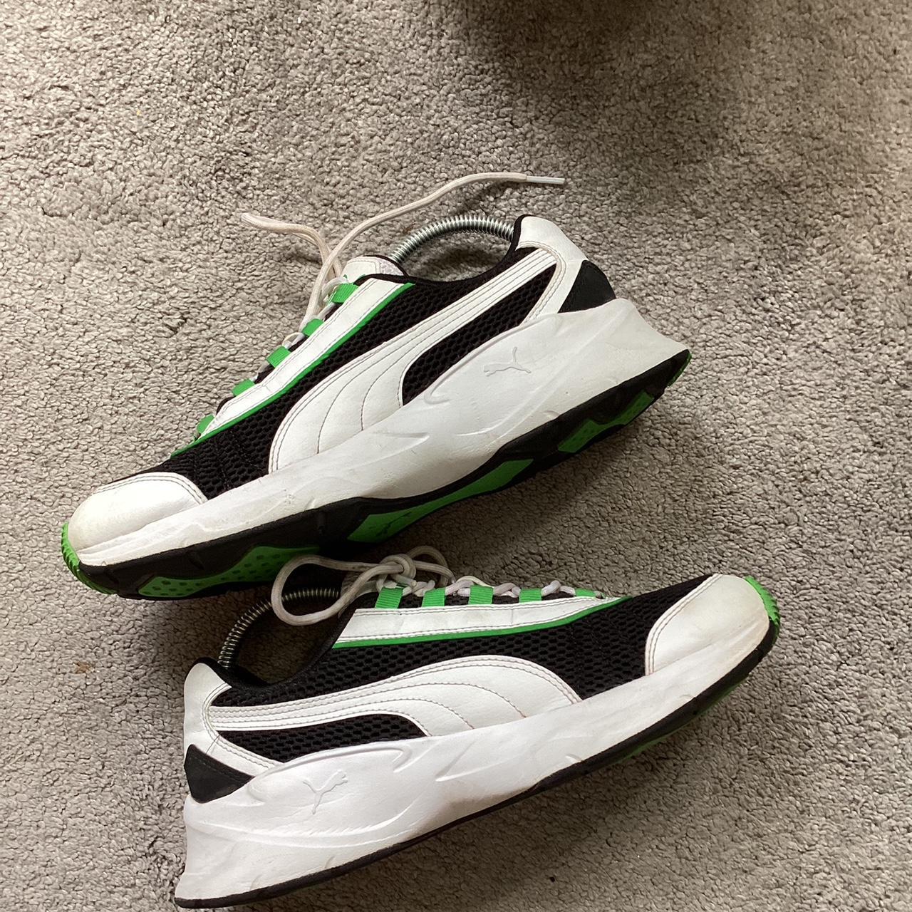 PUMA Nucleus Mens Running Trainers Black/White/Green... - Depop