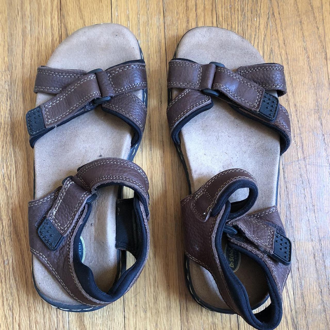 Dr. Scholl s Men s Brown Leather Sandals Size 9 Depop