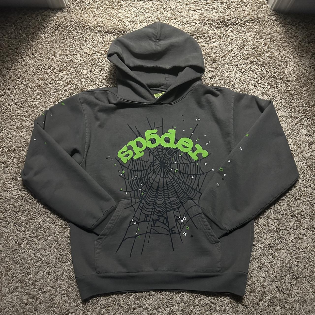 Slate green sp5der hoodie AUTHENTICATED worn one... - Depop