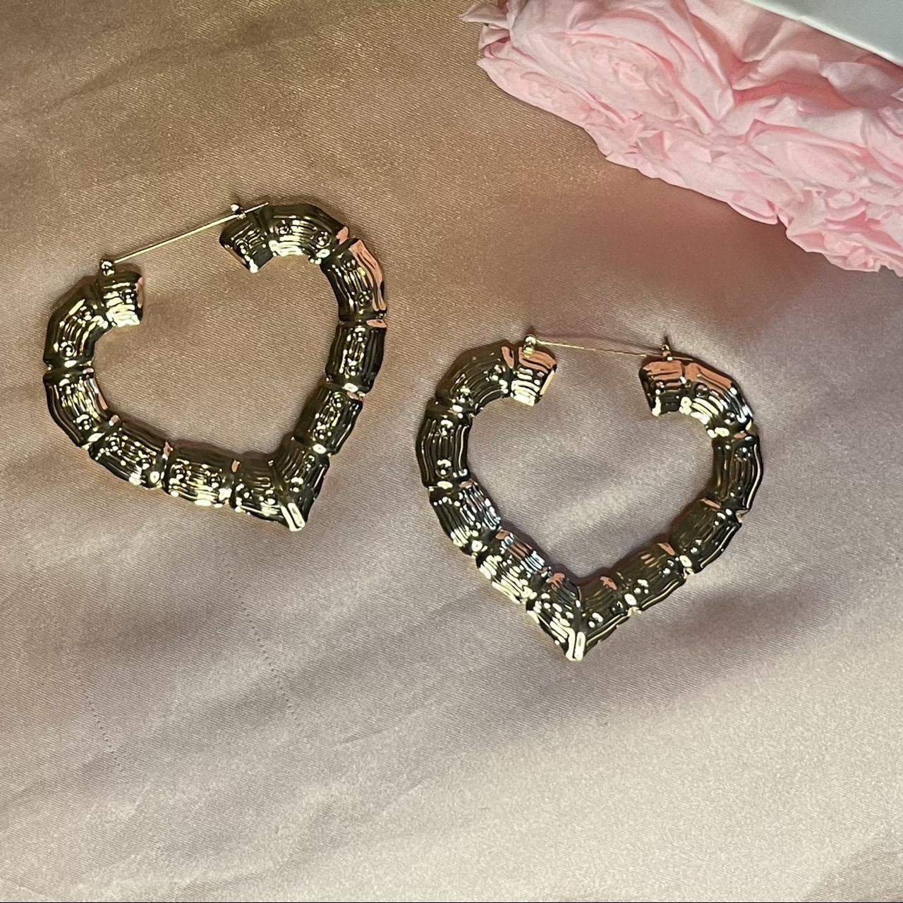 Large Gold Tone Heart ️ Bamboo Earrings// Free US... - Depop